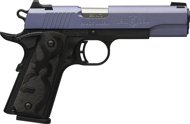 Picture of  Browning 051985492 1911 Black Label Full Size Frame 380 Acp 8+1 4.25" Matte Stainless Steel Barrel, Crushed Orchid Cerakote Steel Slide, Matte Black Polymer Frame, Black Polymer Grip