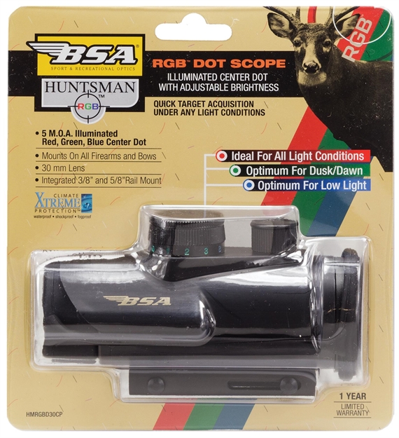 Picture of  Bsa Hmrgbd30cp 30 MM Red, Green, Blue Dot  Matte Black 1 X 30 MM 5 Moa Dot 631618111439