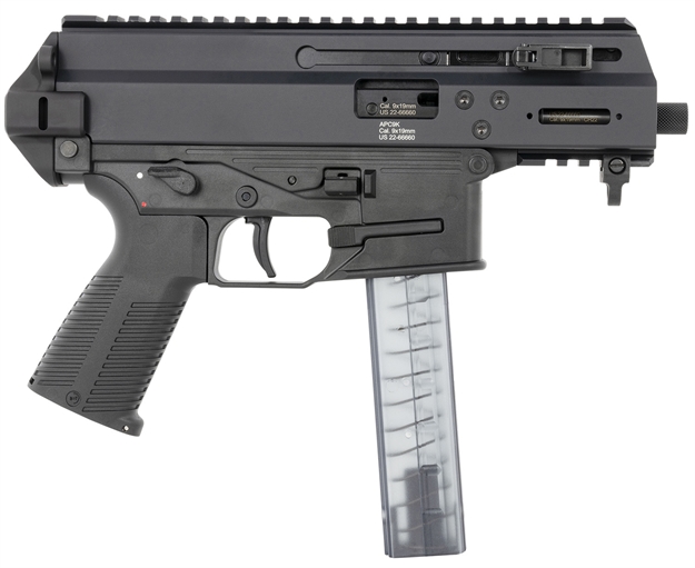 Picture of  B&T Firearms Bt-36176502 Apc9k  9Mm Luger 30+1 4.30" Black Steel Barrel, Black Picatinny Rail Receiver, Brace Adapter, Black Polymer Grips, Ambidextrous 840225708462