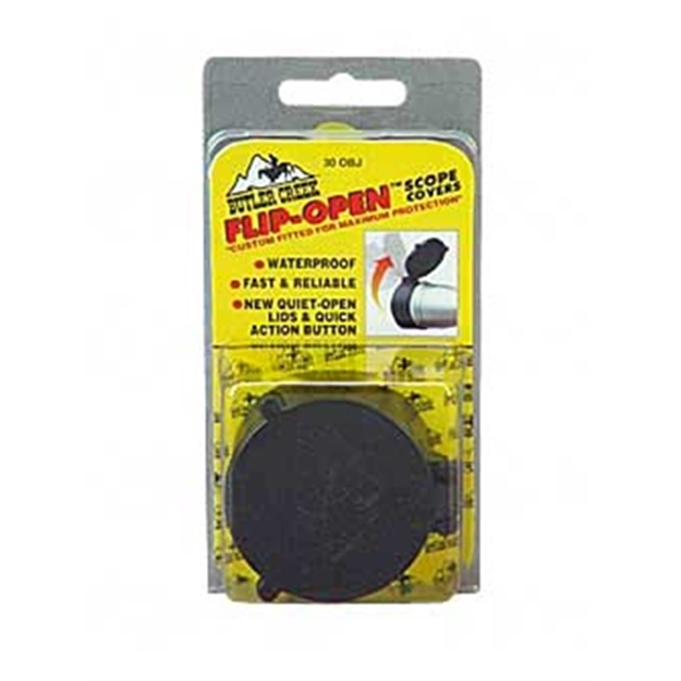 Picture of Butler Creek 30010 Flip-Open Objective Scope Cover 25.40Mm Obj. Size 01 Black Polymer MO30010