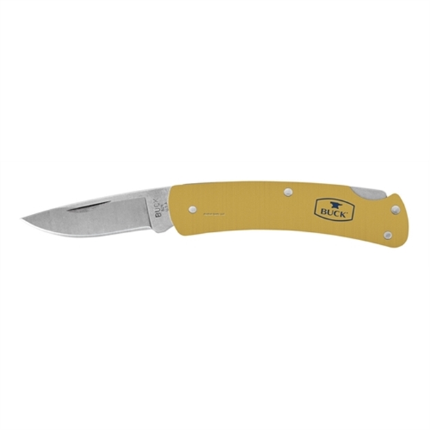 Picture of Buck Knives Alumni, Small Folding Lockback Knife, Gold Anodized Aluminum Handle, 1 7/8" 420 HC Drop Point
