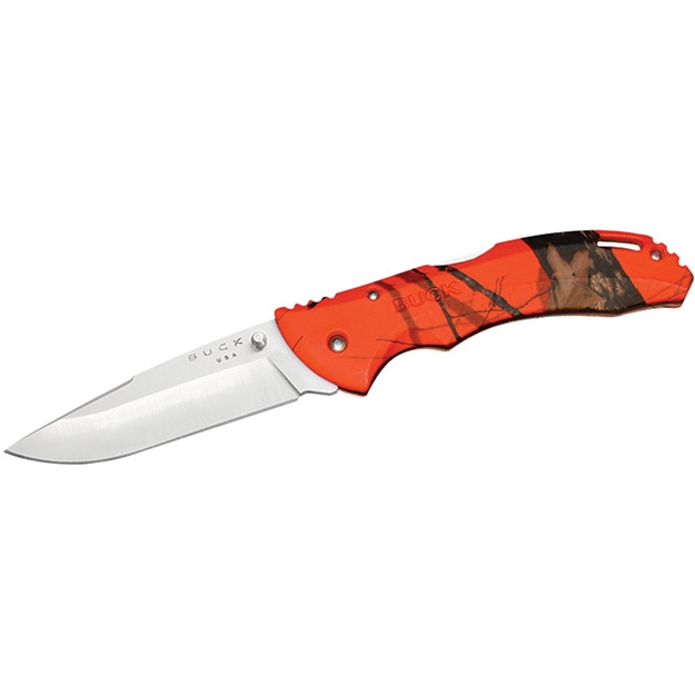 Picture of Buck Knives Bantam Bhw Lockback Folding Pocket Knife, 3 3/4" SS Drop-Point Blade, Mossy Oak Orange Blaze Camo Handle