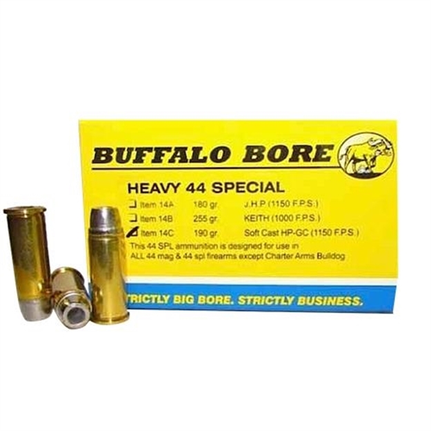 Picture of Buffalo Bore Ammunition 14C20 Heavy Strictly Business 44S&W Spl 190Gr Soft Cast Hollow Point 20 Per Box/12 Case 14C/20 651815004457