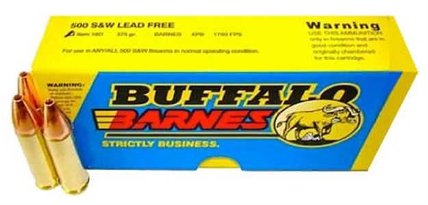 Picture of Buffalo Bore Ammunition 18D20 Buffalo-Barnes Strictly Business 500S&W Mag 375Gr Barnes Vor-Tx Xpb Lead Free 20 Per Box/12 Case 18D/20