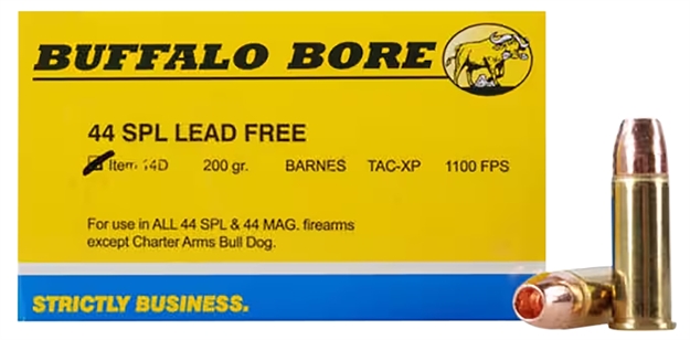 Picture of Buffalo Bore Ammunition 14D20 Buffalo-Barnes Strictly Business 44S&W Spl 200Gr Barnes Tac-Xp Lead Free 20 Per Box/12 Case 14D/20 651815004464