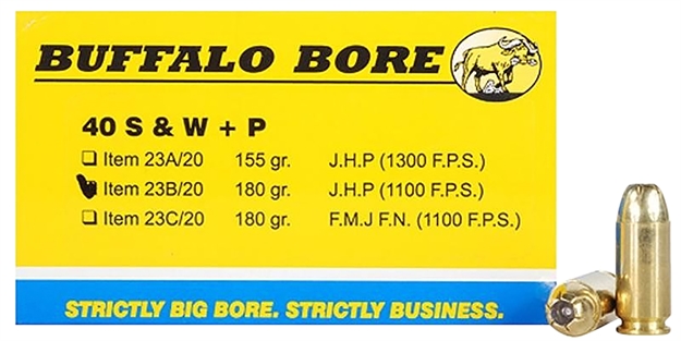 Picture of Buffalo Bore Ammunition 23B20 Heavy Strictly Business 40S&W +P 180Gr Jacket Hollow Point 20 Per Box/12 Case 23B/20 651815023021