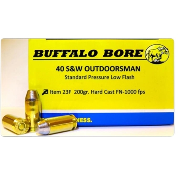 Picture of Buffalo Bore Ammunition 23F20 Outdoorsman Strictly Business 40S&W 200Gr Hard Cast Flat Nose 20 Per Box/12 Case 23F/20 651815023069