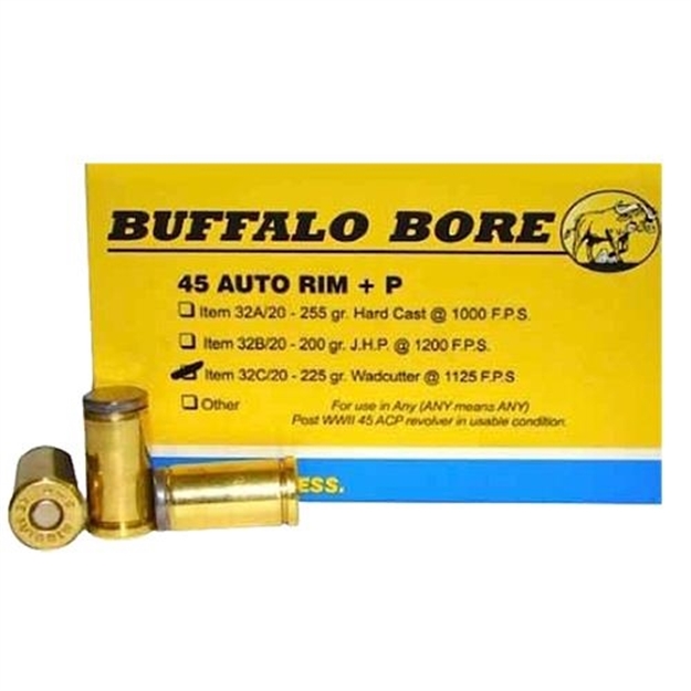 Picture of Buffalo Bore Ammunition 32C/20 45 Auto Rim +P 225Gr Wadcutter 20Box/12Case