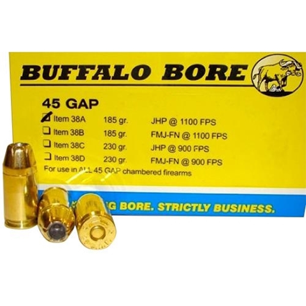 Picture of Buffalo Bore Ammunition 38C/20 45 For Glock Auto Pistol (Gap) Jhp 230Gr 20Box/12