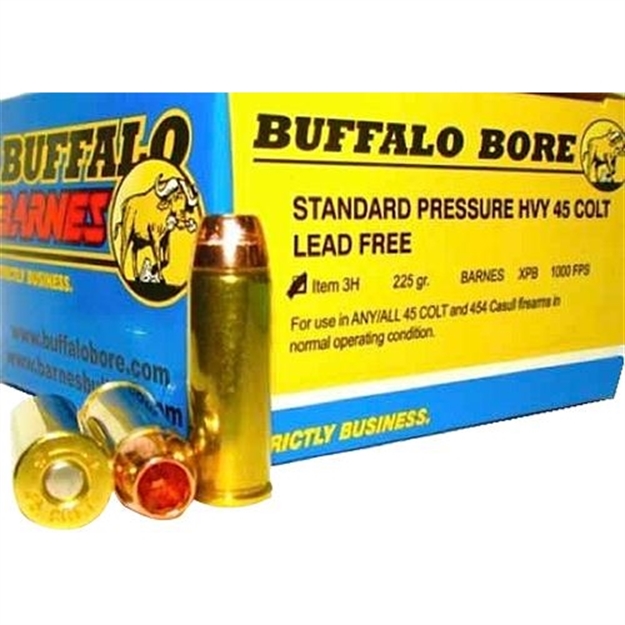 Picture of Buffalo Bore Ammunition 3H20 Buffalo-Barnes Strictly Business 45Colt 225Gr Barnes Vor-Tx Xpb Lead Free 20 Per Box/12 Case 3H/20 651815003245