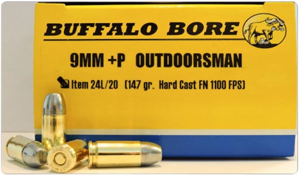 Picture of Buffalo Bore Ammunition 24L20 Outdoorsman Strictly Business 9Mmluger 147Gr Hard Cast Flat Nose 20 Per Box/12 Case 24L/20