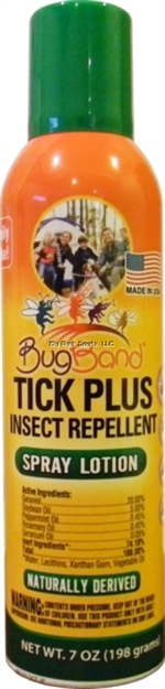 Picture of Bug Band Tick Plus Aersol Spray Lotion 7Oz All Natural, Deet Free, Family And Pet Safe Made IN The Usa "No Cfs's/Hfc's"