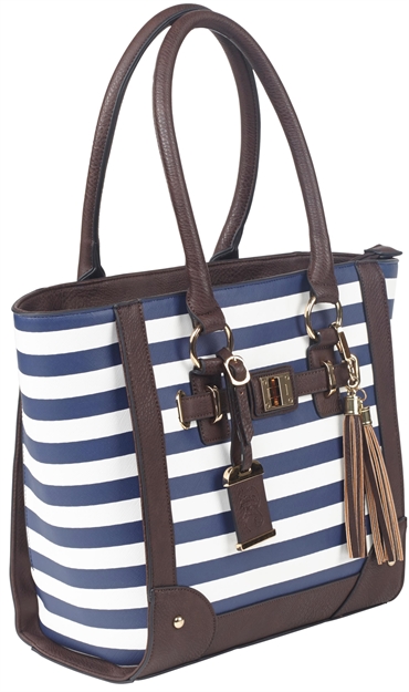 Picture of Bulldog Bdp050 Tote Purse W/Holster Navy Stripe Leather Most SM Pistols & Revolvers Right Hand BDP-050