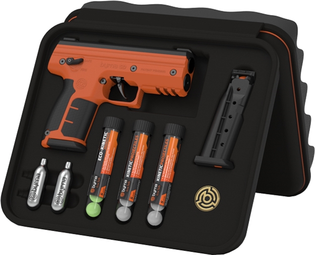 Picture of Byrna Technologies Sk68300ornkinetic SD Kinetic Kit Co2 .68 Cal 5Rd, Orange Polymer, Black Rubber Honeycomb Grip, C02 & 15 Projectiles Included 810042110861 -