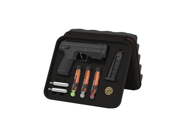 Picture of Byrna Technologies Sx68300blkpepper SD XL Kinetic Kit Co2 .68 Cal 5Rd, Black Polymer, Picatinny Rail, Rubber Honeycomb Grip, C02 & 15 Projectiles Included (Pepper, Kinetic, Eco-Kinetic) 810042111547