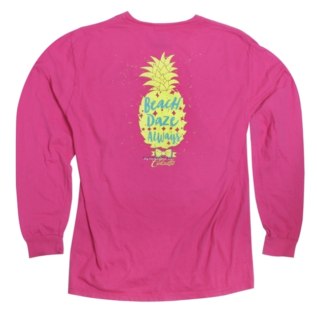 Picture of Calcutta Beach Daze Pineapple, Long Sleeve T-Shirt, Raspberry Medium