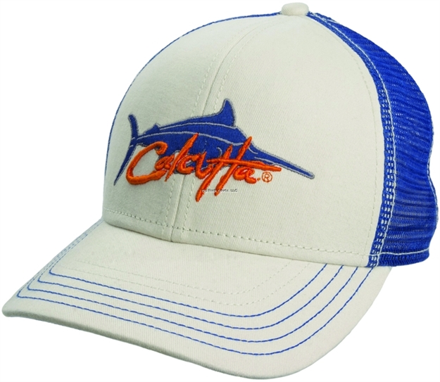 Picture of Calcutta Cap Putty W/Royal Blue Mesh Back Marlin Design Adj Back