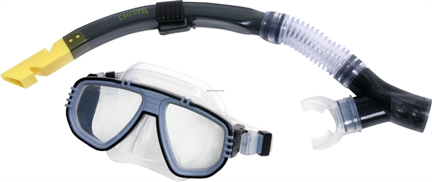 Picture of Calcutta Mask & Snorkel Set Med/Lg Wideview 2Window Silicon Mask Dry Top Snorkel Black