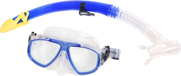 Picture of Calcutta Mask & Snorkel Set Sm/Med Wideview 2Window Silicon Mask Dry Top Snorkel Blue