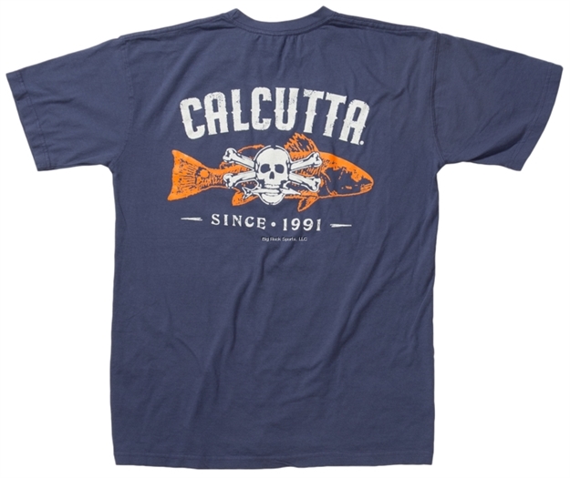 Picture of Calcutta Ringspun Enzyme Washed T-Shirt Short Sleeve Fish Bones Red Fish With Pocket China Blue SM