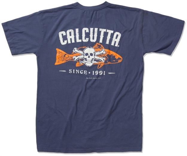 Picture of Calcutta Ringspun Enzyme Washed T-Shirt Short Sleeve Fish Bones Red Fish With Pocket China Blue XL
