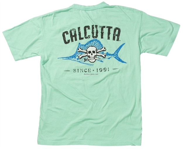 Picture of Calcutta Ringspun Enzyme Washed T-Shirt Short Sleeve Fish Bones Sail With Pocket Island Reef Med