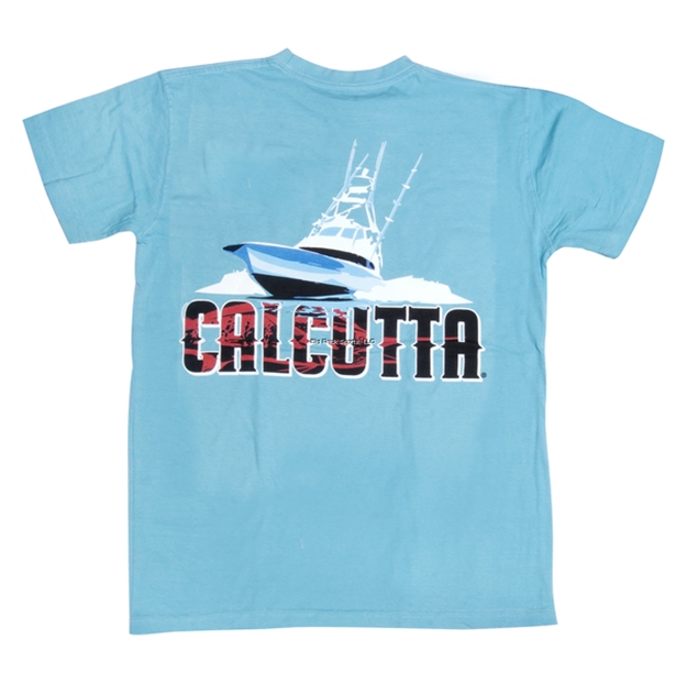 Picture of Calcutta Ringspun Enzyme Washed T-Shirt Short Sleeve Original Logo With Pocket Lagoon SM Offshore Boat SS T-Shirt SM