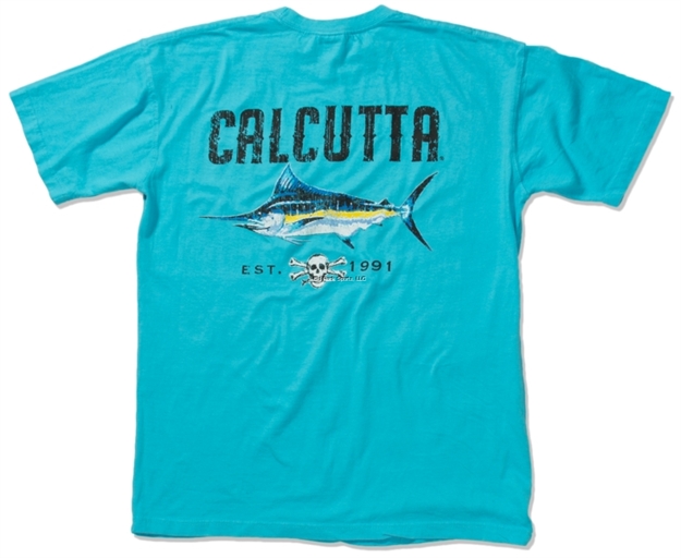 Picture of Calcutta Ringspun Enzyme Washed T-Shirt Short Sleeve Stencil Marlin With Pocket Lagoon 2Xl