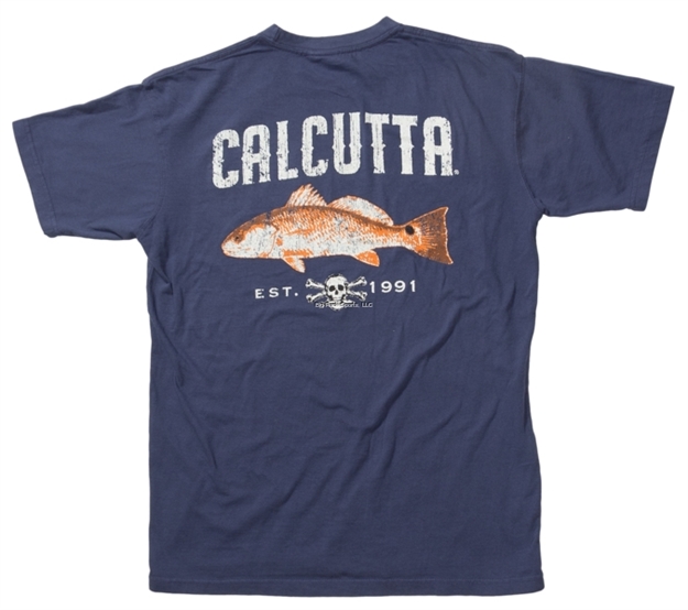 Picture of Calcutta Ringspun Enzyme Washed T-Shirt Short Sleeve Stencil Redfish With Pocket China Blue SM