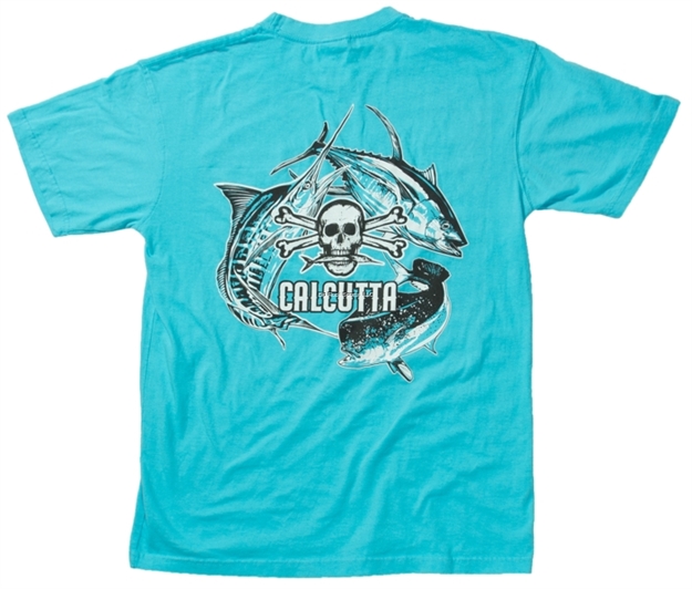 Picture of Calcutta Ringspun Enzyme Washed T-Shirt Short Sleeve Tuna, Dolphin, Marlin With Pocket Lagoon Blue SM