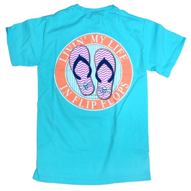 Picture of Calcutta T-Shirt, Livn IN Flip Flops Lagoon Blue Short Sleeve, NO Pocket Comfort Color XL