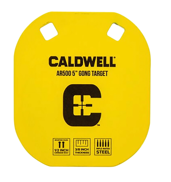 Picture of  Caldwell 1116700 Gong  5" Yellow Ar500 Steel 0.38" Thick Hanging
