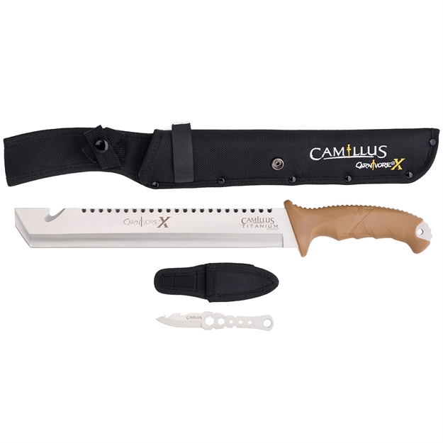 Picture of  Camillus 19236-003 Carnivore  12" Silver TI Bonded 440 SS Blade, Brown Abs Handle, 18" Long  Includes Sheath 016162192361