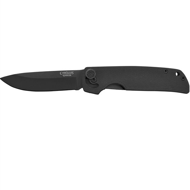 Picture of  Camillus 19637 Cuda  Mini 3" Folding Drop Point Plain Black Carbonitride Titanium Aus-8A SS Blade, Black Textured G10 Handle 016162196376