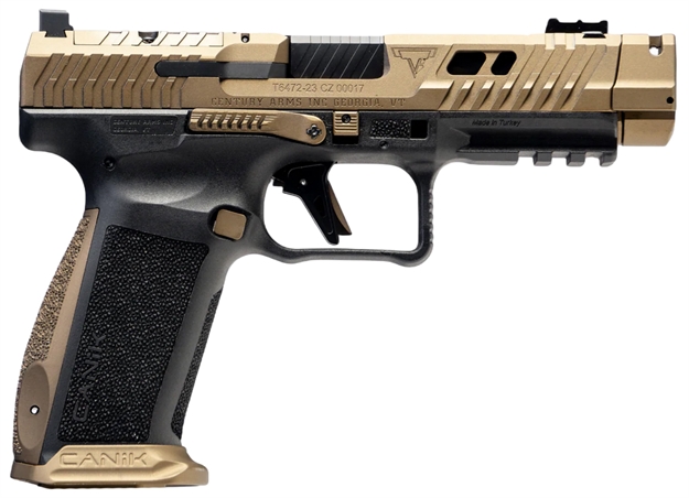 Picture of Canik Hg7864n Tti Combat Full Size Frame 9Mm Luger 10+1 4.60" Black Nitride Fluted/Ported Barrel, Burnt Bronze Cerakote Optic Cut/Serrated Steel Slide, Black Polymer Frame W/Picatinny Rail HG7864-N 787450911437