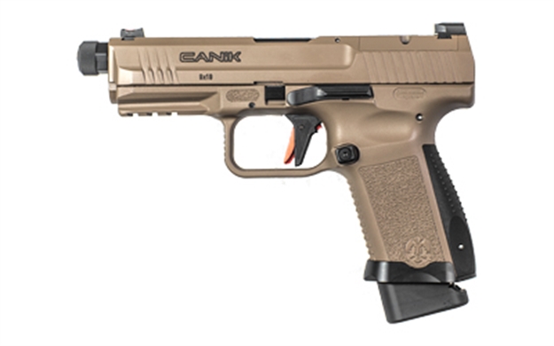 Picture of  Canik Hg6481dn Tp9 Elite Combat 9Mm Luger 4.73" 18+1 Overall Flat Dark Earth Cerakote Finish With Serrated Steel With Optic Cut Slide, Black Interchangeable Backstrap Grip & Picatinny Rail