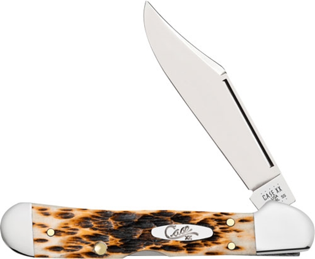 Picture of  Case 00133 Copperlock  Mini 2.72" Folding Clip Point Plain Mirror Polished Tru-Sharp SS Blade/Peach Seed Jigged Amber Bone Handle