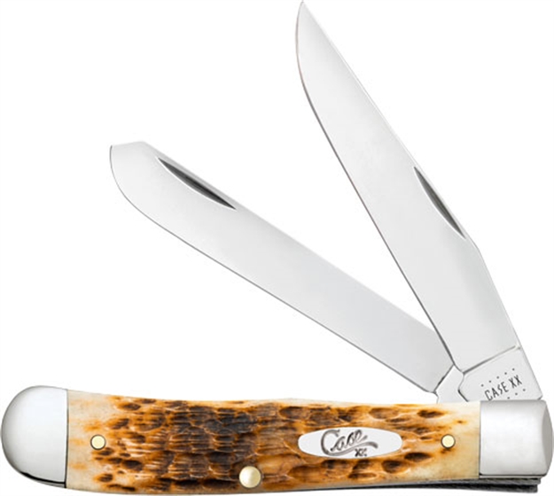 Picture of  Case 00164 Trapper  Medium 3.25"/3.27" Folding Clip Point/Spey Plain Mirror Polished Tru-Sharp SS Blade Peach Seed Jigged Amber Bone Handle