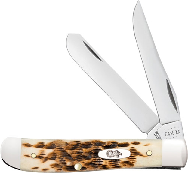 Picture of  Case 00013 Trapper  Mini 2.70"/2.75" Folding Clip Point/Spey Plain Mirror Polished Tru-Sharp SS Blade, Peach Seed Jigged Amber Bone Handle