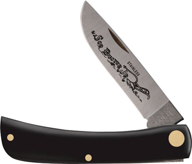 Picture of  Case 00095 Sod Buster Jr. 2.80" Folding Skinner Plain Etched As-Ground Stainless Steel Blade Black Synthetic Handle