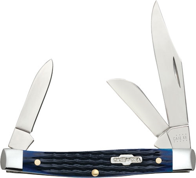 Picture of  Case 02806 Stockman  Medium 2.42"/1.58"/1.57" Folding Clip/Sheepsfoot/Pen Plain Mirror Polished Tru-Sharp SS Blade/Rogers Corn Cob Jigged Blue Bone Handle
