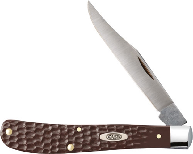 Picture of  Case 00135 Trapper Slimline 3.25" Folding Clip Point Plain Mirror Polished Tru-Sharp SS Blade, Brown Jigged Synthetic Handle
