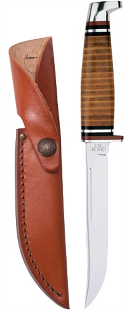 Picture of  Case 00381 Hunter  5" Fixed Clip Point Plain Mirror Polished Tru-Sharp SS Blade/4.50" Grooved Leather Handle Includes Sheath