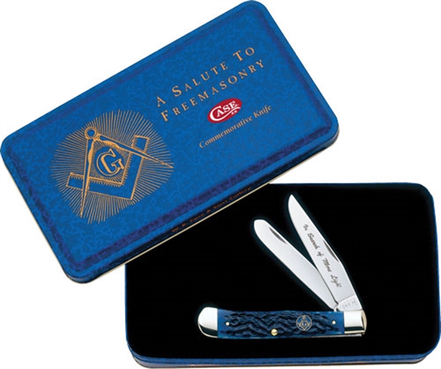 Picture of Case & Sons Cutlery CO Knives Masonic Gift Tin Standard Jig Blue Bone Trapper 01058