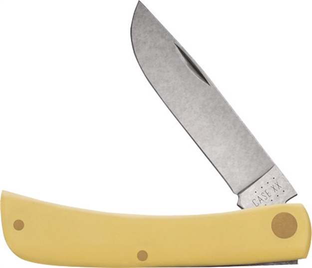 Picture of  Case 00032 Sod Buster Jr.  2.80" Folding Skinner Plain Tumble Polish Chrome Vanadium Steel Blade/Yellow Synthetic Handle
