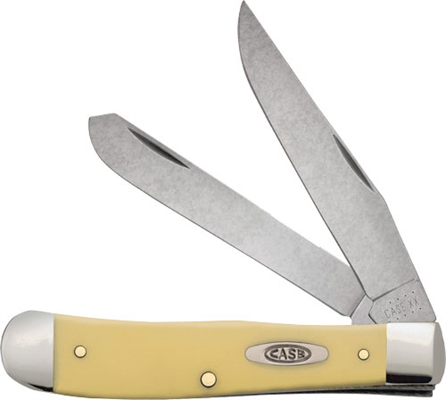 Picture of  Case 00161 Trapper  3.25"/3.27" Folding Clip Point/Spey Plain Tumble Polish Chrome Vanadium Steel Blade/Yellow Synthetic Handle