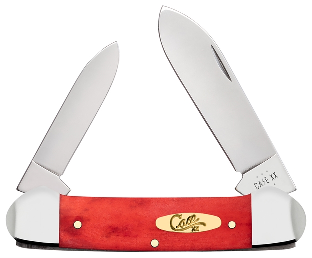 Picture of  Case 10765 Dark Red Bone Canoe Folding Spear/Pen Plain Mirror Polished Tru-Sharp SS Blade/Smooth Dark Red/Pinched Bolsters Bone/Ss Handle
