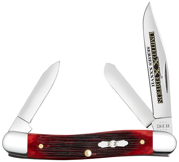 Picture of  Case 12210 Limited Edition Xxxvii Stockman Medium Folding Clip Point/Pen/Spey Plain Mirror Polished W/Engraving Tru-Sharp SS Blade/ Old Red Barnboard Jig/Ss Stag Bone/Nickle Handle