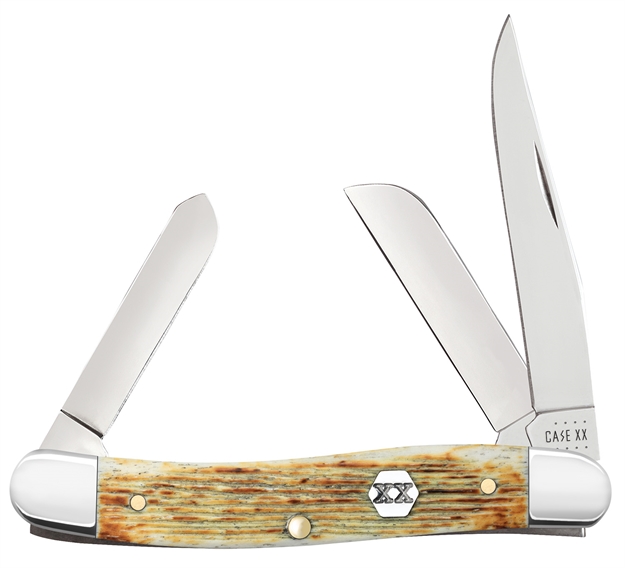 Picture of Case 36721 Stockman Medium Folding Clip/Sheepsfoot/Spey Plain Tru-Sharp SS Blade Barnboard Jigged Burnt Cream Bone Handle