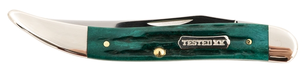 Picture of  Case 48947 Texas Toothpick  Medium 3.40" Folding Clip Point Plain Mirror Polished Tru-Sharp SS Blade/Kinfolk Jig W/Dog Bone Shield Jade Bone Handle/Includes Velvet Box 021205489476